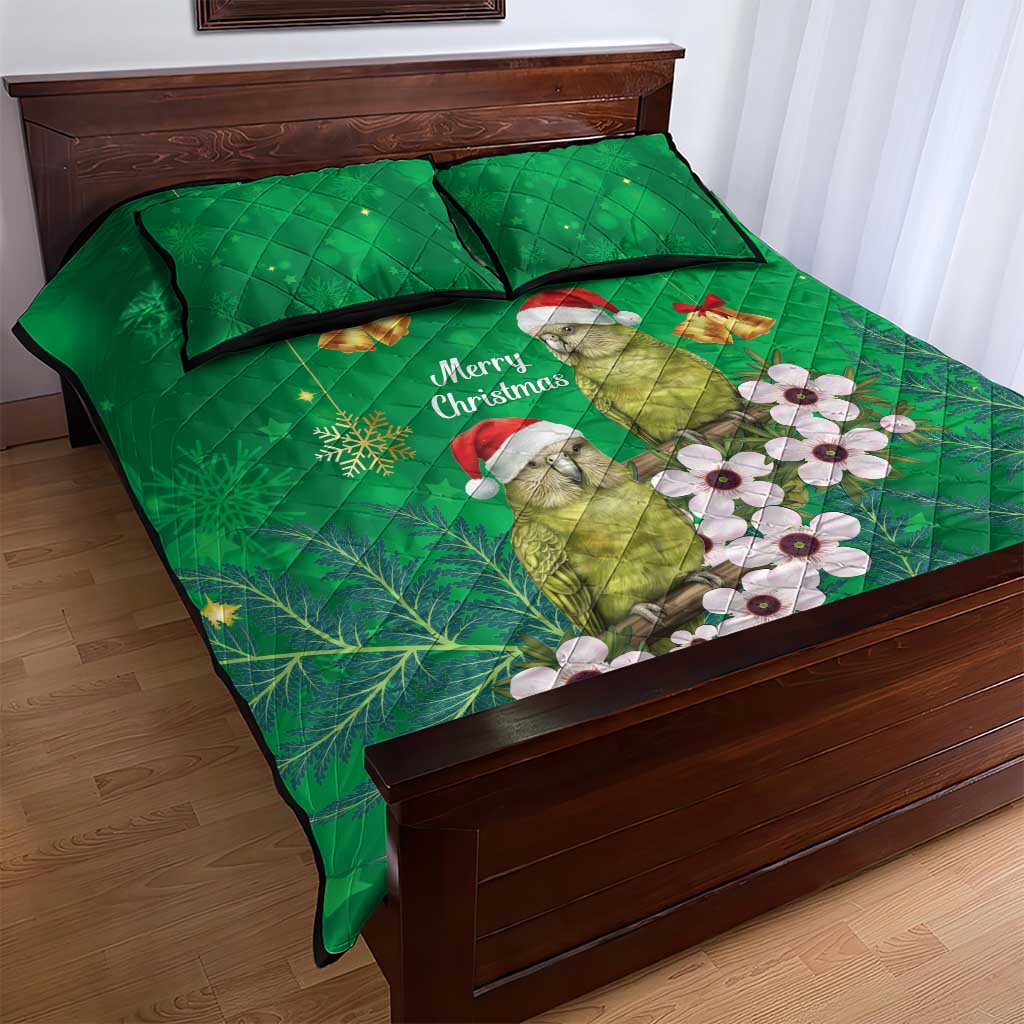 New Zealand Kakapo Christmas Quilt Bed Set Owl Parrot Santa Sliver Fern Manuka - Green LT14 - Polynesian Pride