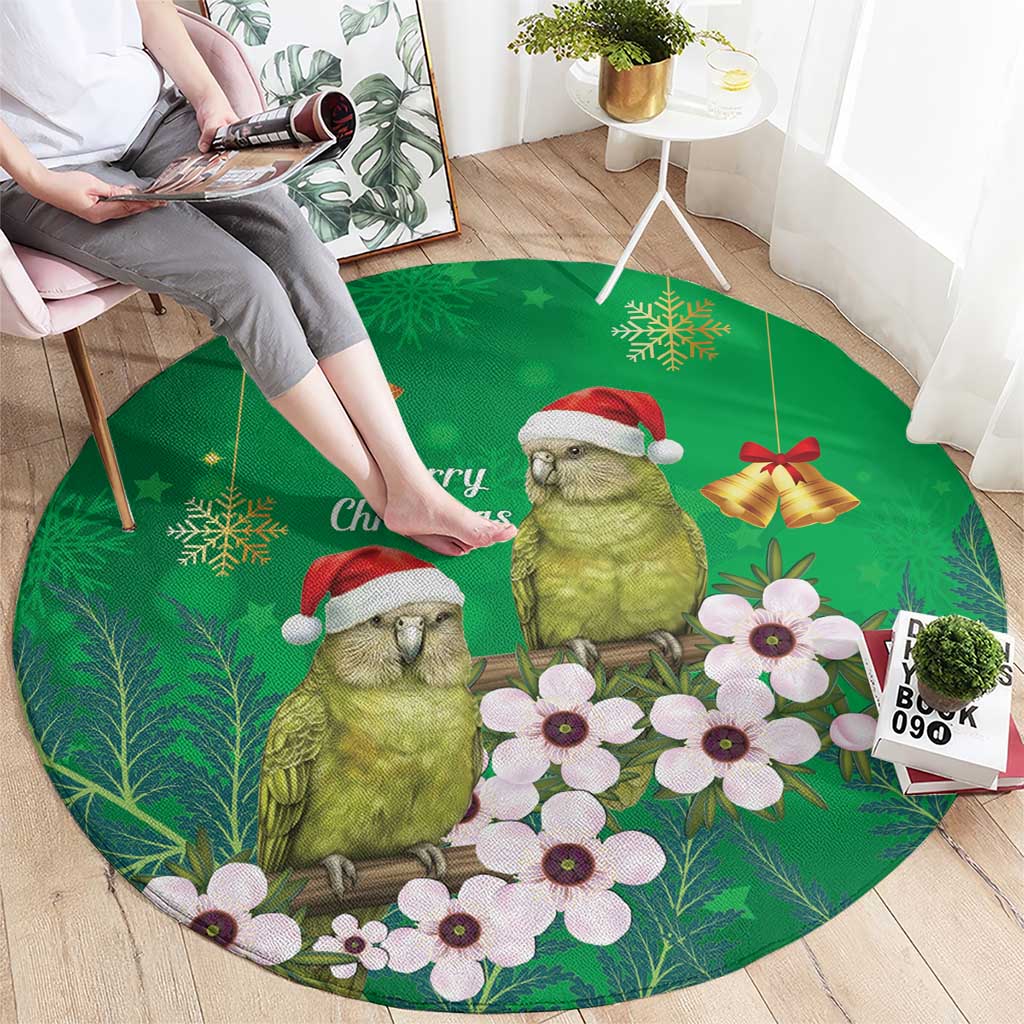 New Zealand Kakapo Christmas Round Carpet Owl Parrot Santa Sliver Fern Manuka - Green LT14 - Polynesian Pride