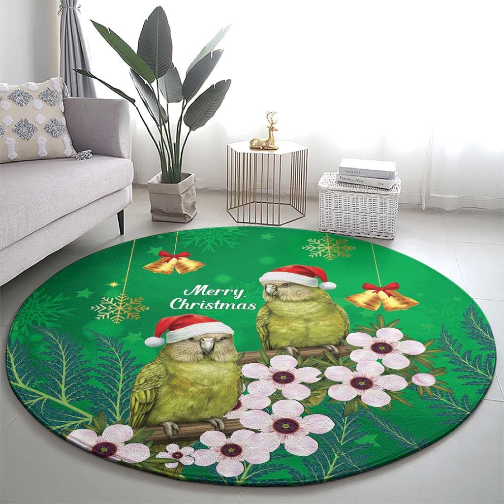 New Zealand Kakapo Christmas Round Carpet Owl Parrot Santa Sliver Fern Manuka - Green LT14 - Polynesian Pride