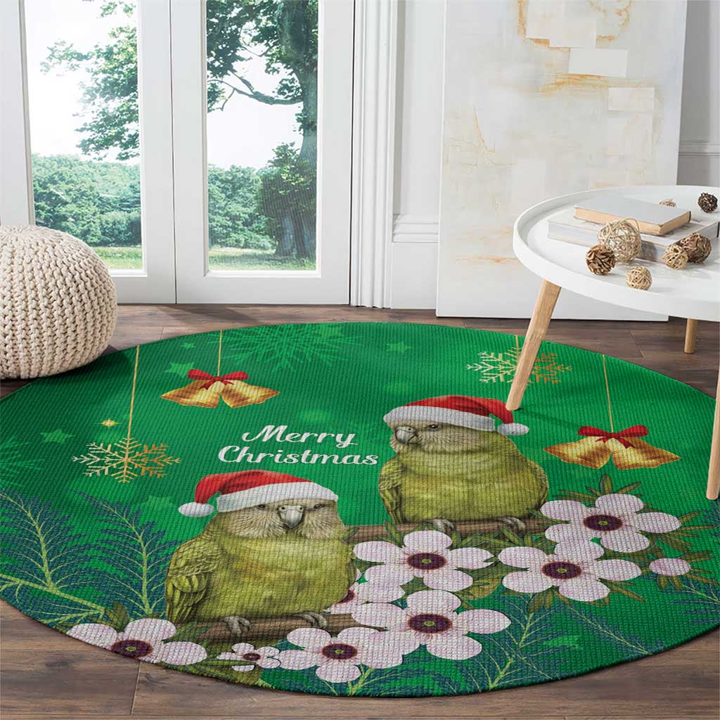 New Zealand Kakapo Christmas Round Carpet Owl Parrot Santa Sliver Fern Manuka - Green LT14 - Polynesian Pride