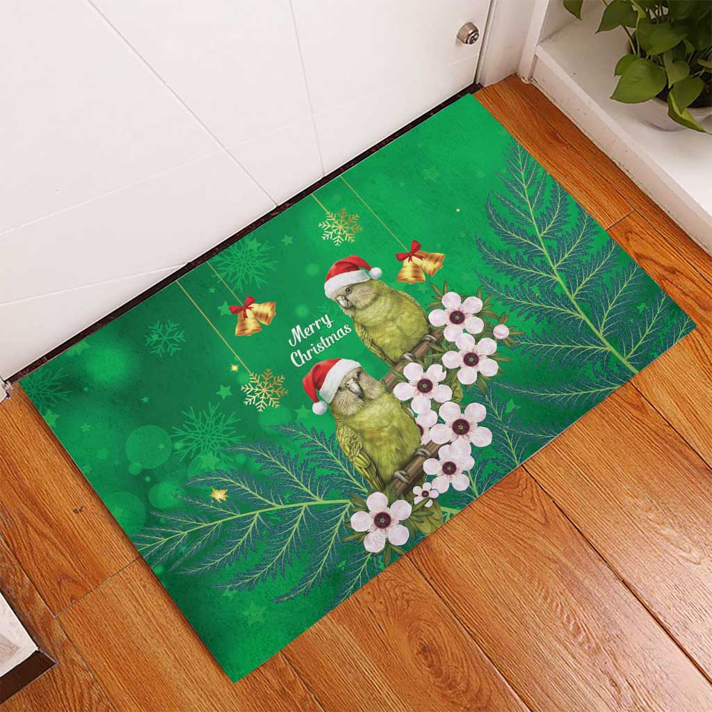 New Zealand Kakapo Christmas Rubber Doormat Owl Parrot Santa Sliver Fern Manuka - Green LT14 - Polynesian Pride