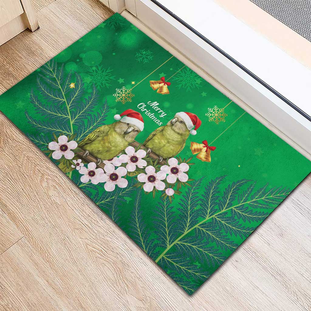 New Zealand Kakapo Christmas Rubber Doormat Owl Parrot Santa Sliver Fern Manuka - Green LT14 - Polynesian Pride