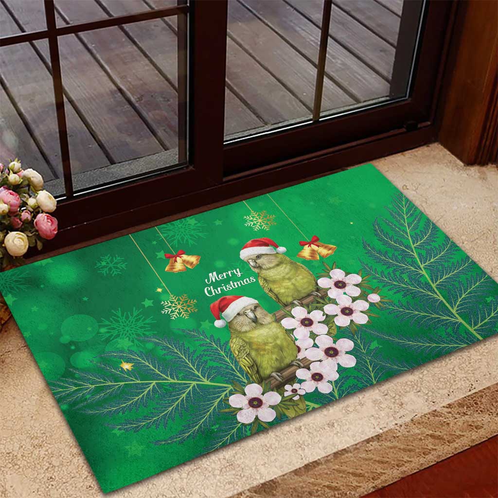 New Zealand Kakapo Christmas Rubber Doormat Owl Parrot Santa Sliver Fern Manuka - Green LT14 - Polynesian Pride