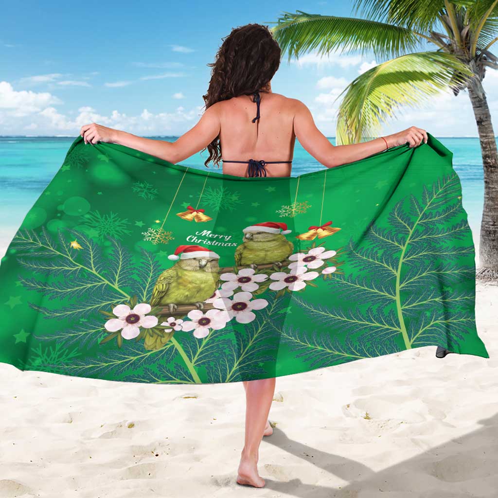 New Zealand Kakapo Christmas Sarong Owl Parrot Santa Sliver Fern Manuka - Green LT14 - Polynesian Pride