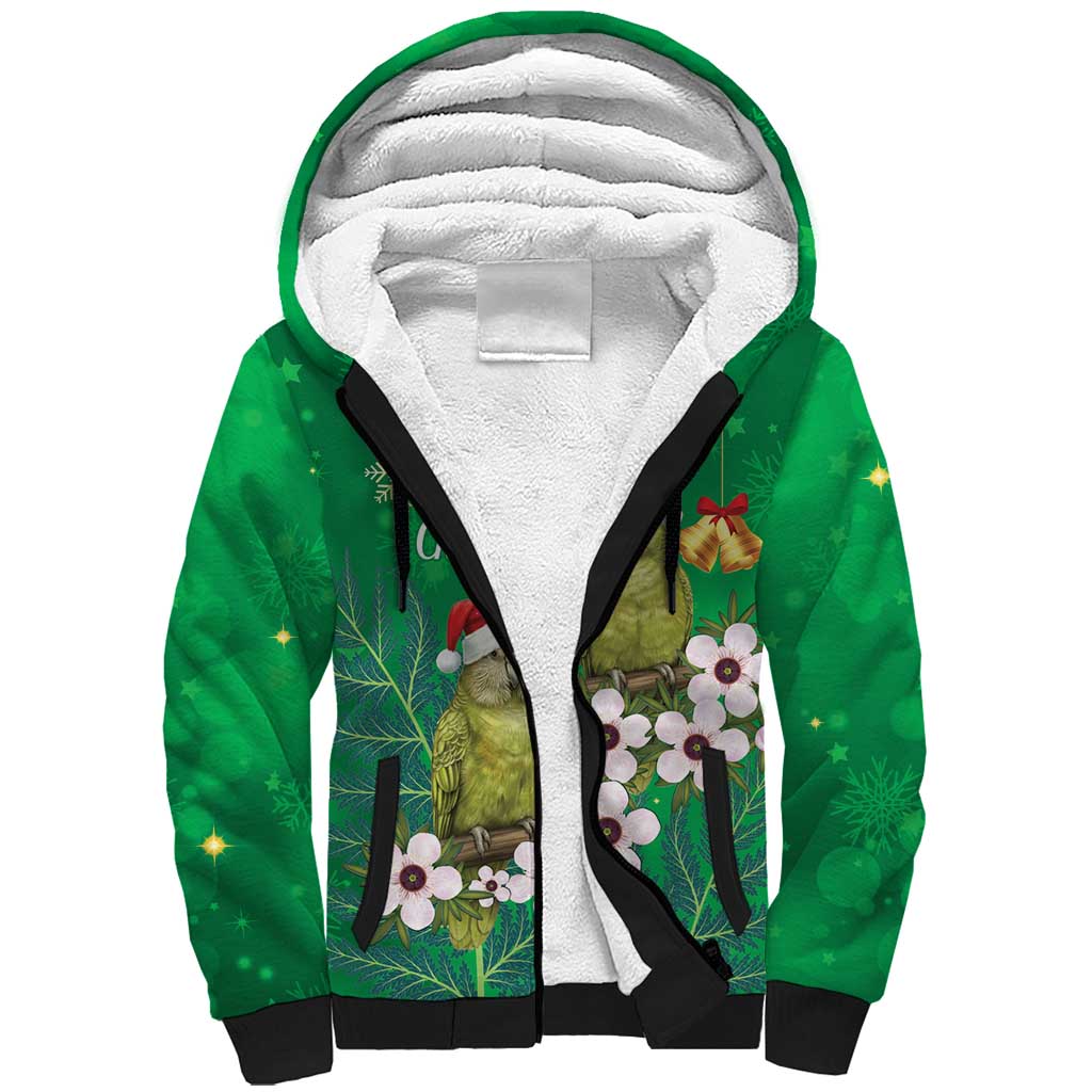 New Zealand Kakapo Christmas Sherpa Hoodie Owl Parrot Santa Sliver Fern Manuka - Green LT14 Unisex Green - Polynesian Pride