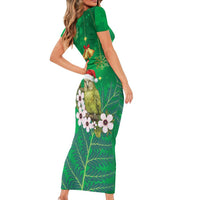 New Zealand Kakapo Christmas Short Sleeve Bodycon Dress Owl Parrot Santa Sliver Fern Manuka - Green LT14 - Polynesian Pride