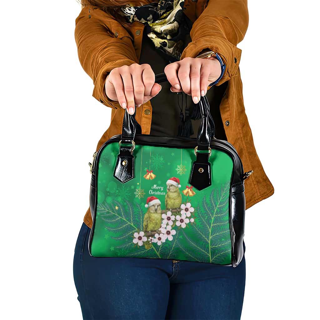 New Zealand Kakapo Christmas Shoulder Handbag Owl Parrot Santa Sliver Fern Manuka - Green LT14 One Size Green - Polynesian Pride