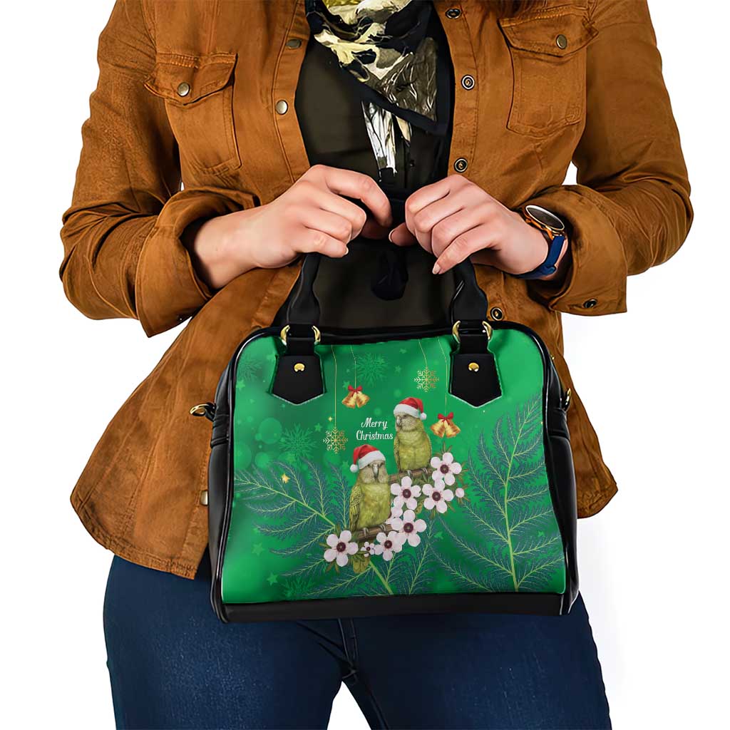 New Zealand Kakapo Christmas Shoulder Handbag Owl Parrot Santa Sliver Fern Manuka - Green LT14 - Polynesian Pride