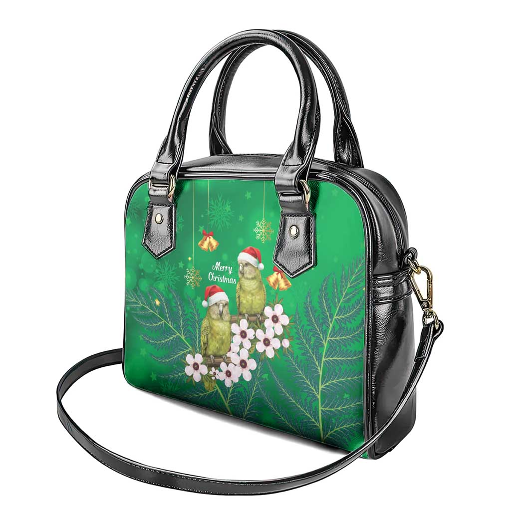 New Zealand Kakapo Christmas Shoulder Handbag Owl Parrot Santa Sliver Fern Manuka - Green LT14 - Polynesian Pride