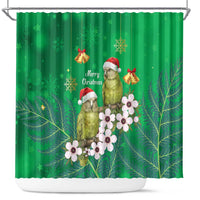 New Zealand Kakapo Christmas Shower Curtain Owl Parrot Santa Sliver Fern Manuka - Green LT14 Green - Polynesian Pride