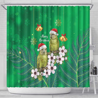 New Zealand Kakapo Christmas Shower Curtain Owl Parrot Santa Sliver Fern Manuka - Green LT14 - Polynesian Pride