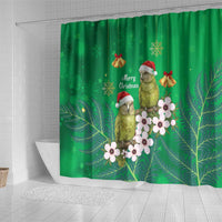 New Zealand Kakapo Christmas Shower Curtain Owl Parrot Santa Sliver Fern Manuka - Green LT14 - Polynesian Pride
