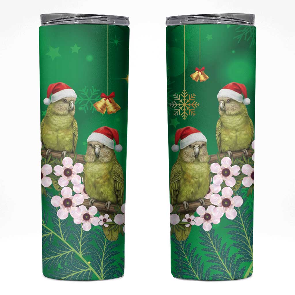 New Zealand Kakapo Christmas Skinny Tumbler Owl Parrot Santa Sliver Fern Manuka - Green LT14 Green - Polynesian Pride