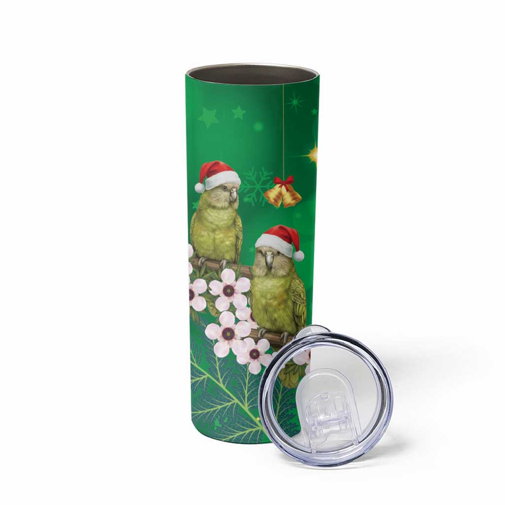 New Zealand Kakapo Christmas Skinny Tumbler Owl Parrot Santa Sliver Fern Manuka - Green LT14 - Polynesian Pride