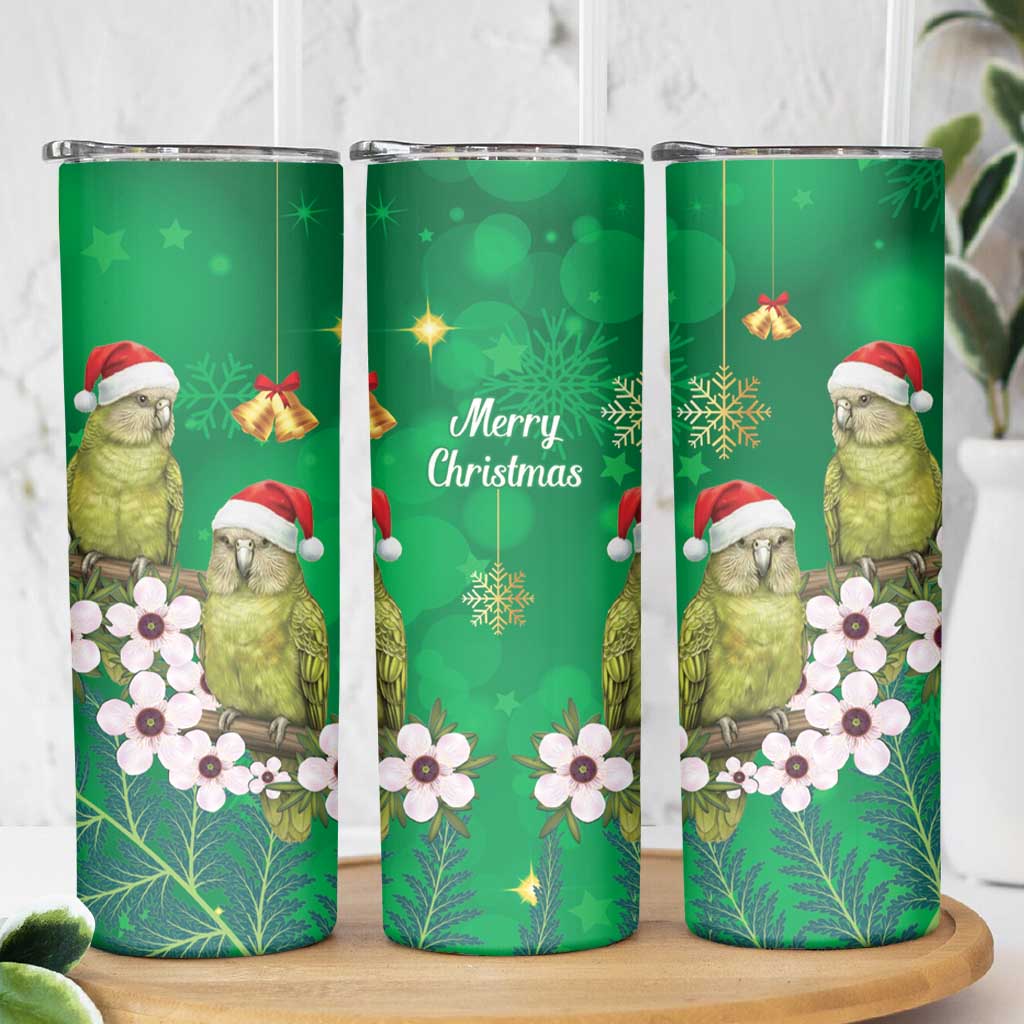 New Zealand Kakapo Christmas Skinny Tumbler Owl Parrot Santa Sliver Fern Manuka - Green LT14 - Polynesian Pride