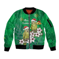 New Zealand Kakapo Christmas Sleeve Zip Bomber Jacket Owl Parrot Santa Sliver Fern Manuka - Green LT14 Unisex Green - Polynesian Pride