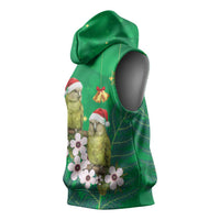 New Zealand Kakapo Christmas Sleeveless Hoodie Owl Parrot Santa Sliver Fern Manuka - Green LT14 - Polynesian Pride