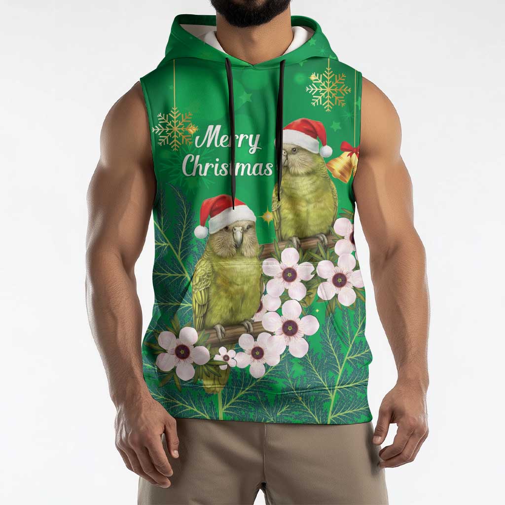 New Zealand Kakapo Christmas Sleeveless Hoodie Owl Parrot Santa Sliver Fern Manuka - Green LT14 - Polynesian Pride