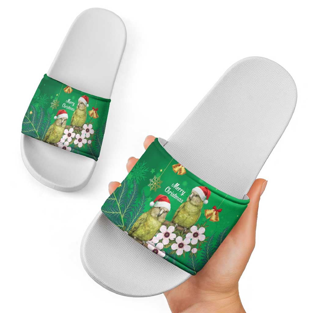 New Zealand Kakapo Christmas Slide Sandals Owl Parrot Santa Sliver Fern Manuka - Green LT14 - Polynesian Pride