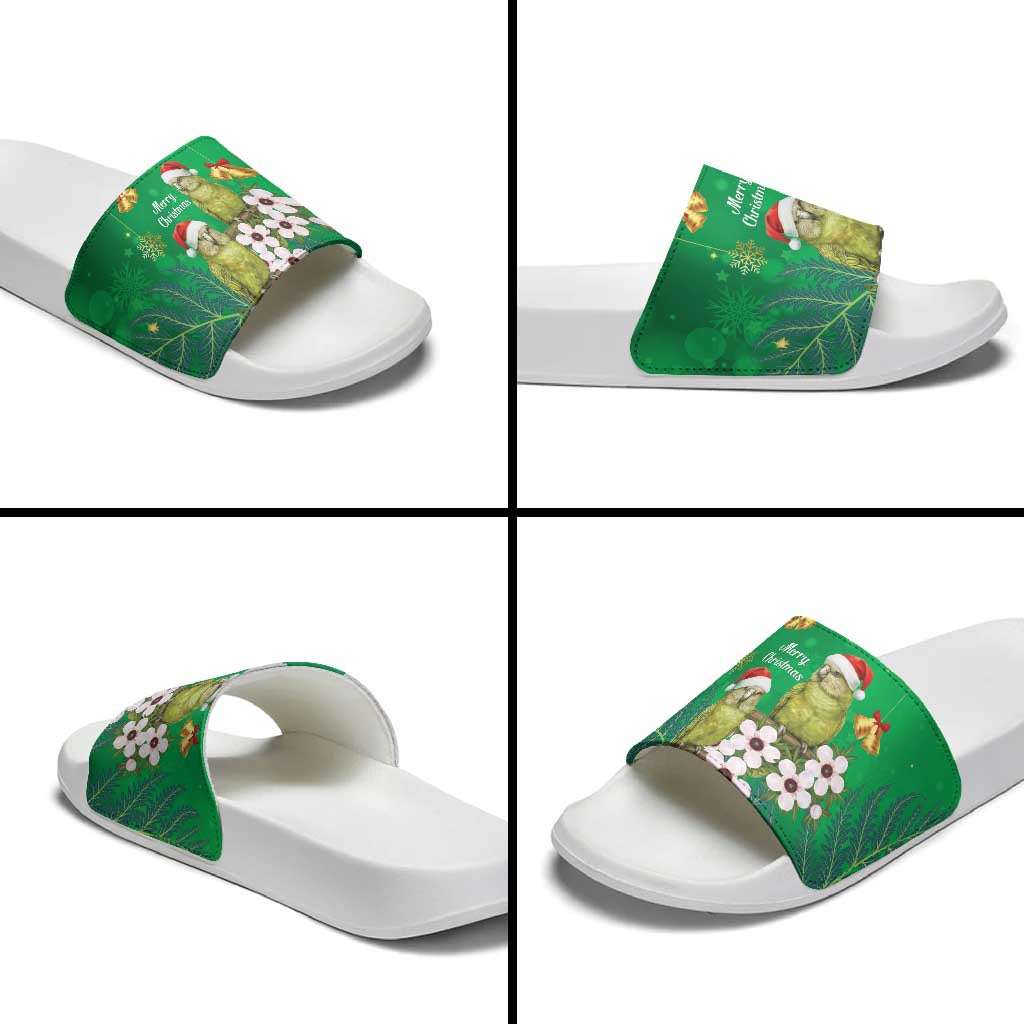 New Zealand Kakapo Christmas Slide Sandals Owl Parrot Santa Sliver Fern Manuka - Green LT14 - Polynesian Pride