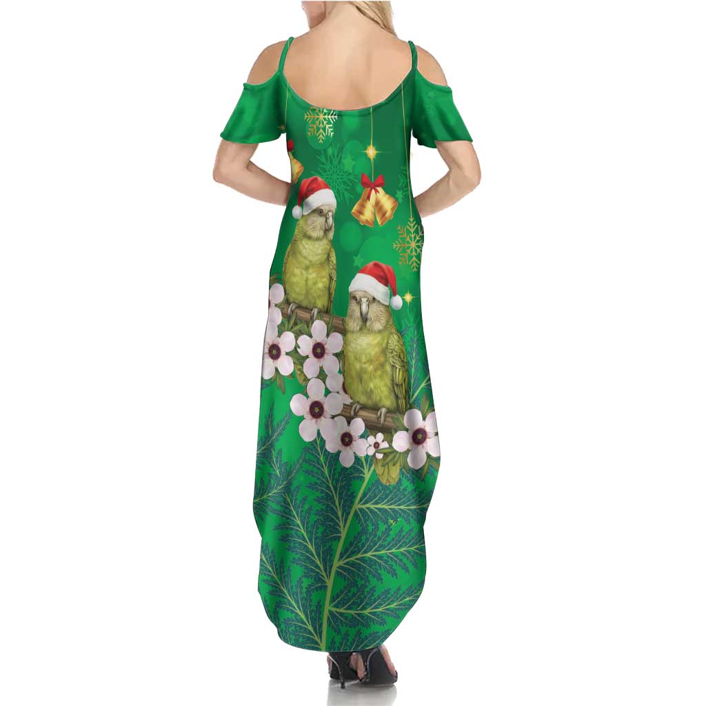 New Zealand Kakapo Christmas Summer Maxi Dress Owl Parrot Santa Sliver Fern Manuka - Green LT14 - Polynesian Pride