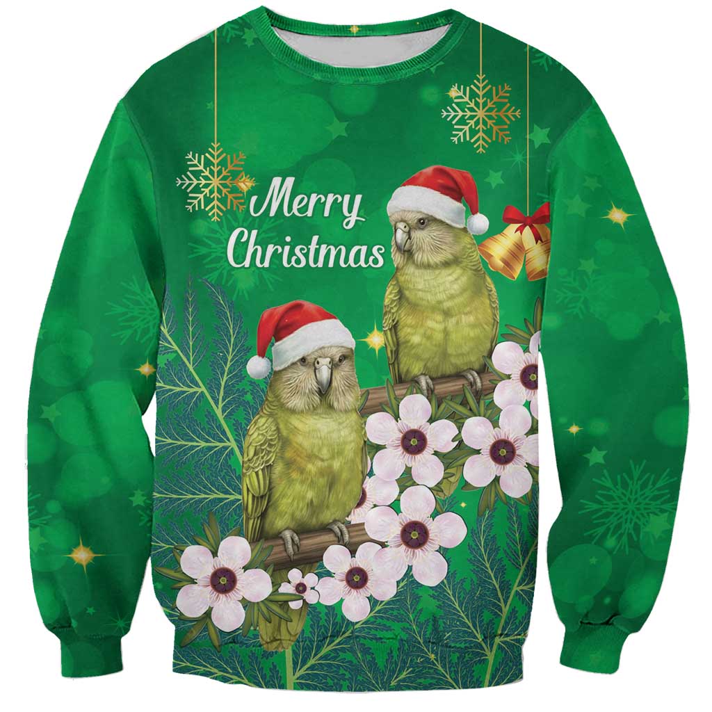 New Zealand Kakapo Christmas Sweatshirt Owl Parrot Santa Sliver Fern Manuka - Green LT14 Unisex Green - Polynesian Pride