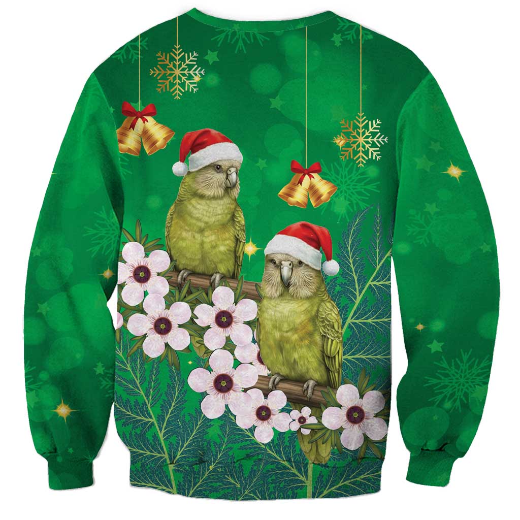 New Zealand Kakapo Christmas Sweatshirt Owl Parrot Santa Sliver Fern Manuka - Green LT14 - Polynesian Pride
