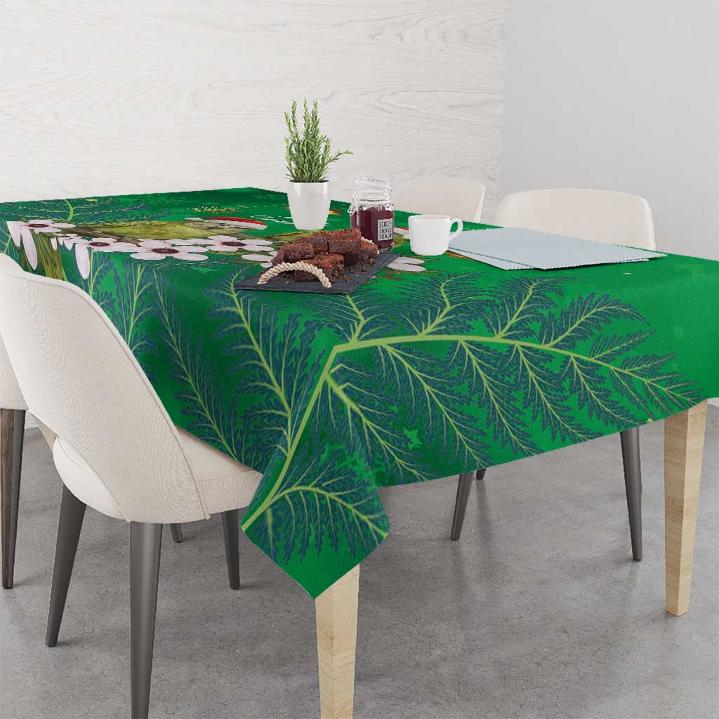 New Zealand Kakapo Christmas Tablecloth Owl Parrot Santa Sliver Fern Manuka - Green LT14 - Polynesian Pride