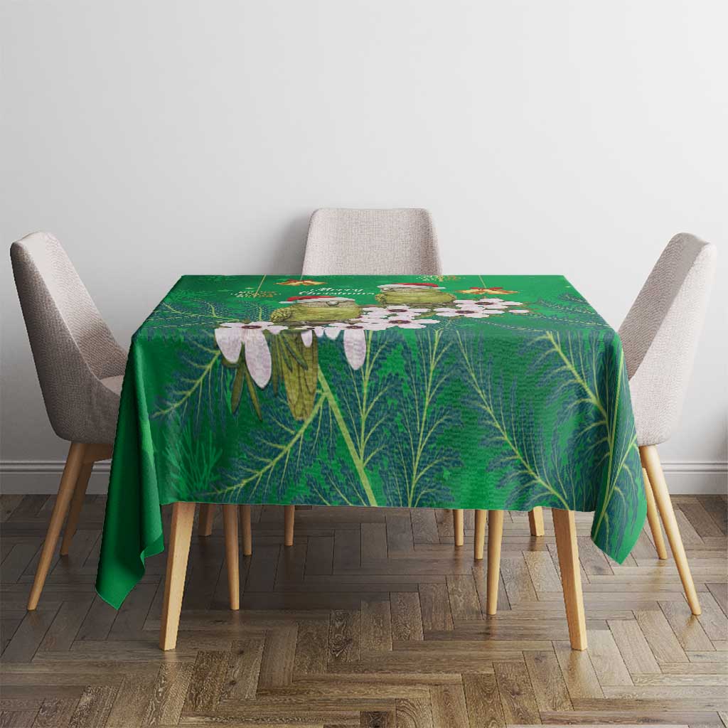 New Zealand Kakapo Christmas Tablecloth Owl Parrot Santa Sliver Fern Manuka - Green LT14 - Polynesian Pride