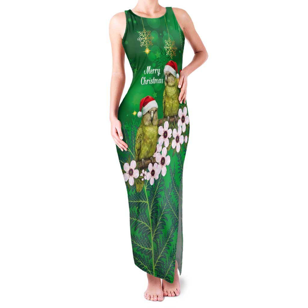 New Zealand Kakapo Christmas Tank Maxi Dress Owl Parrot Santa Sliver Fern Manuka - Green LT14 Women Green - Polynesian Pride