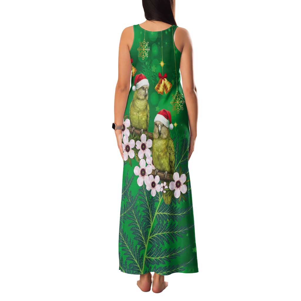 New Zealand Kakapo Christmas Tank Maxi Dress Owl Parrot Santa Sliver Fern Manuka - Green LT14 - Polynesian Pride
