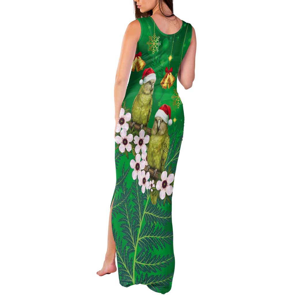 New Zealand Kakapo Christmas Tank Maxi Dress Owl Parrot Santa Sliver Fern Manuka - Green LT14 - Polynesian Pride