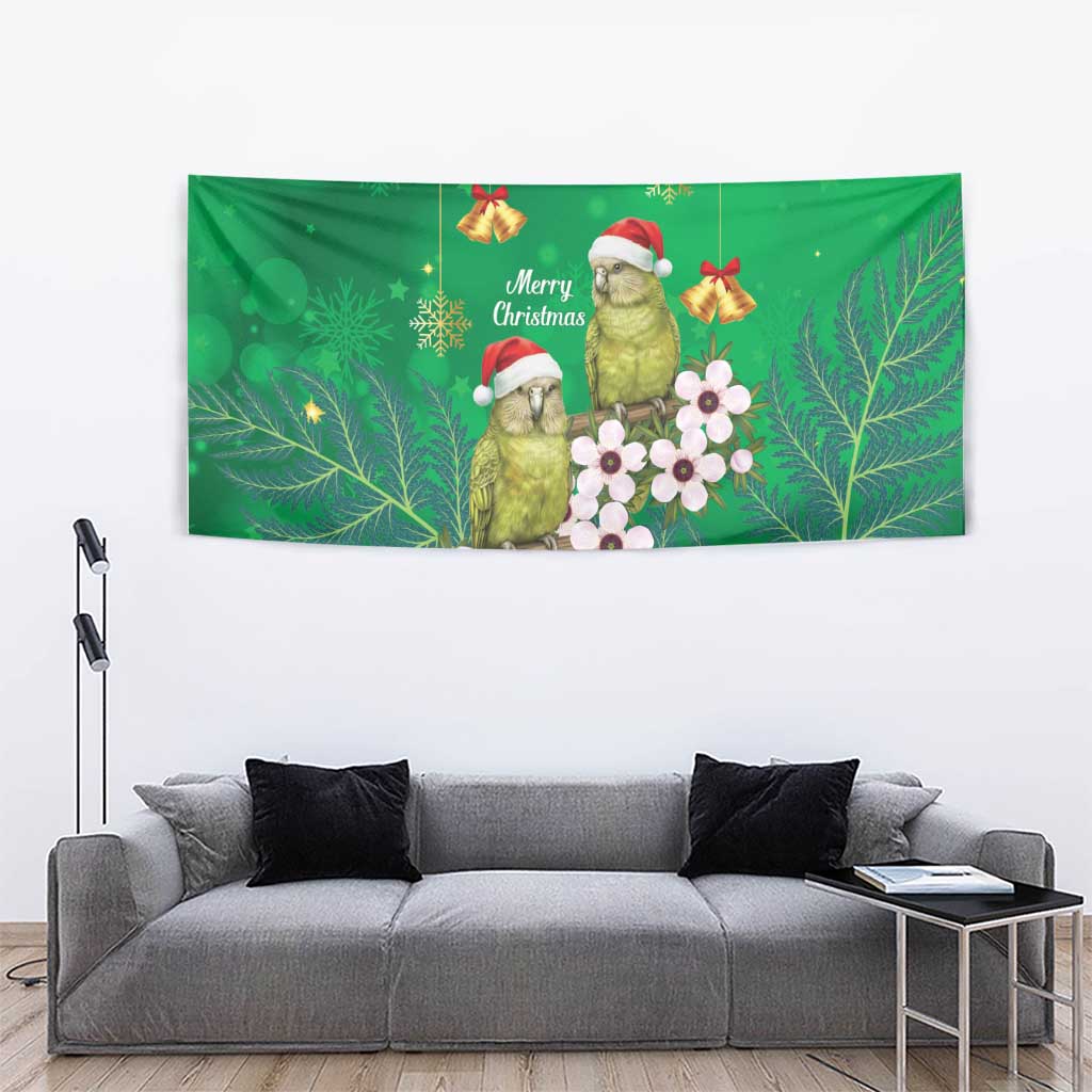 New Zealand Kakapo Christmas Tapestry Owl Parrot Santa Sliver Fern Manuka - Green LT14 - Polynesian Pride