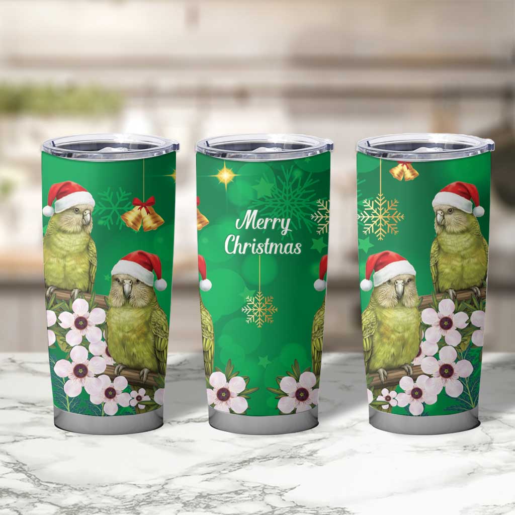 New Zealand Kakapo Christmas Tumbler Cup Owl Parrot Santa Sliver Fern Manuka - Green LT14 - Polynesian Pride