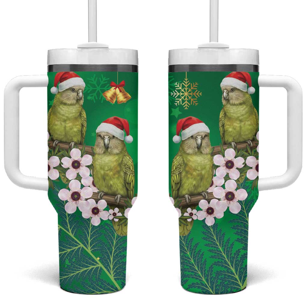New Zealand Kakapo Christmas Tumbler With Handle Owl Parrot Santa Sliver Fern Manuka - Green LT14 One Size: 40 oz Green - Polynesian Pride