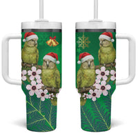 New Zealand Kakapo Christmas Tumbler With Handle Owl Parrot Santa Sliver Fern Manuka - Green LT14 One Size: 40 oz Green - Polynesian Pride