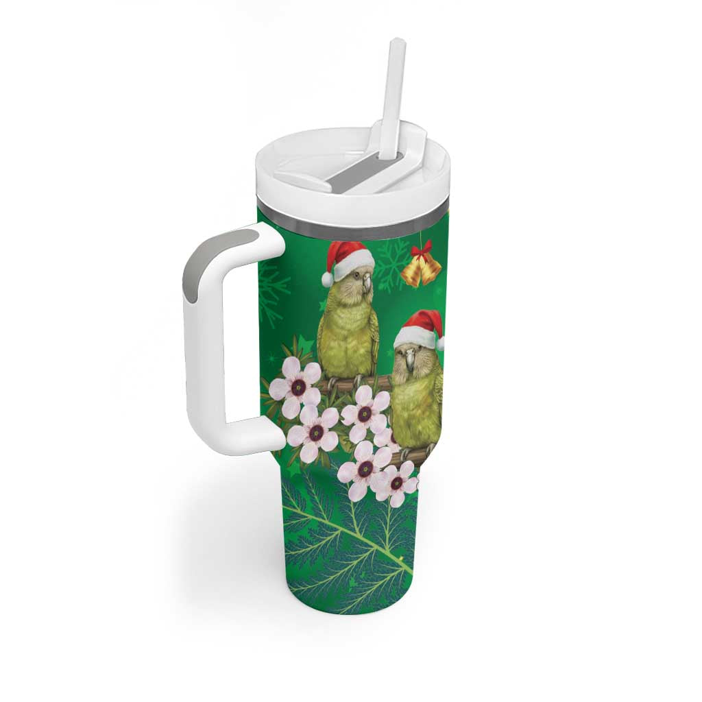 New Zealand Kakapo Christmas Tumbler With Handle Owl Parrot Santa Sliver Fern Manuka - Green LT14 - Polynesian Pride