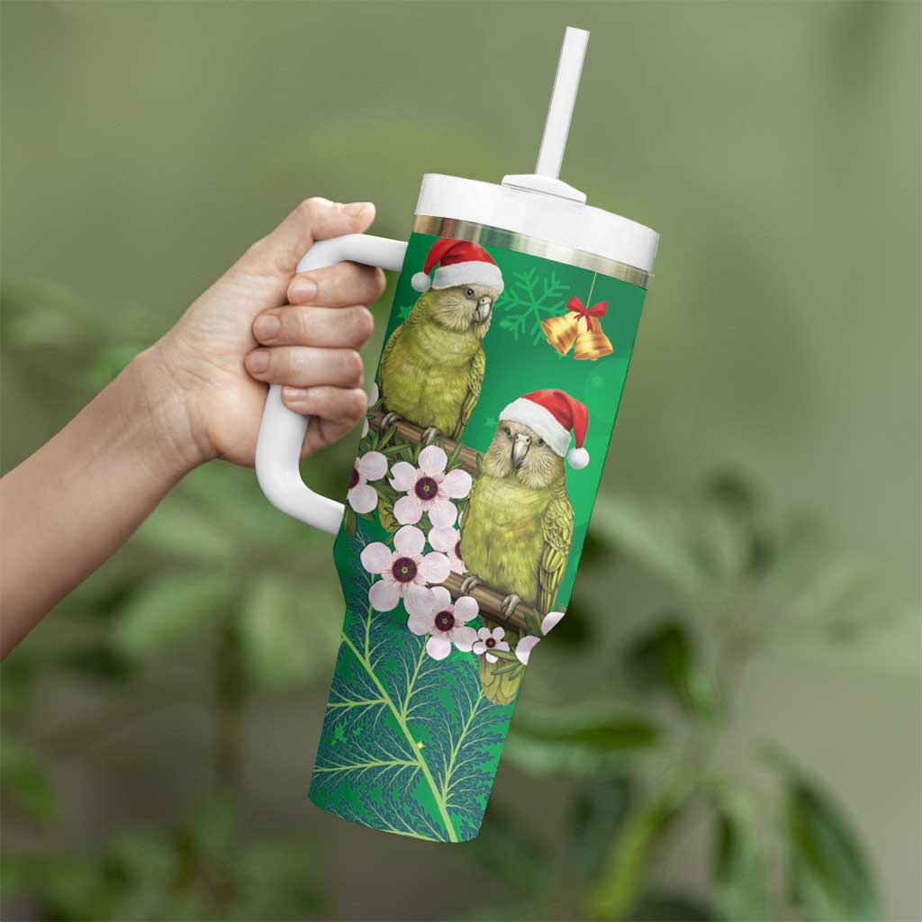New Zealand Kakapo Christmas Tumbler With Handle Owl Parrot Santa Sliver Fern Manuka - Green LT14 - Polynesian Pride