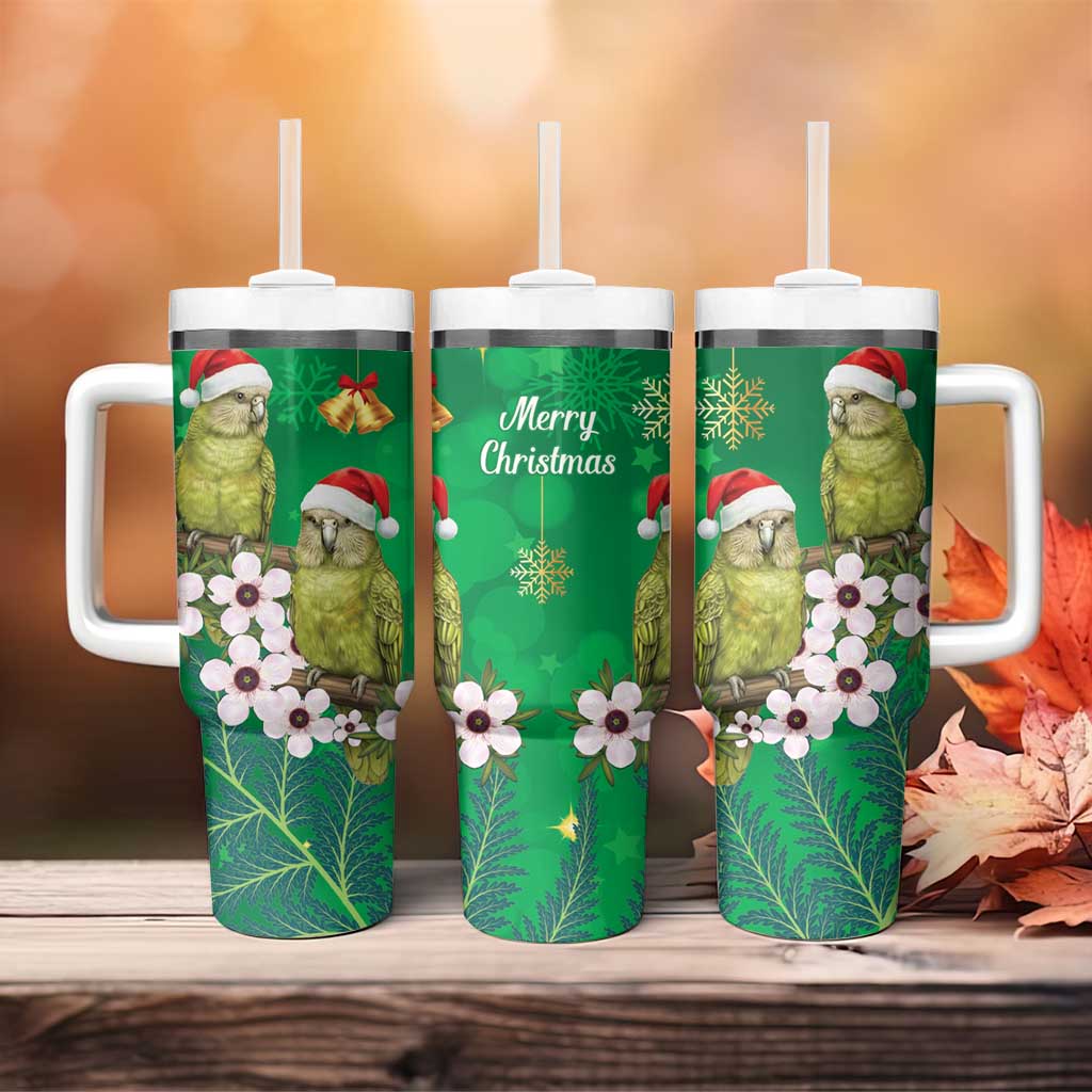 New Zealand Kakapo Christmas Tumbler With Handle Owl Parrot Santa Sliver Fern Manuka - Green LT14 - Polynesian Pride