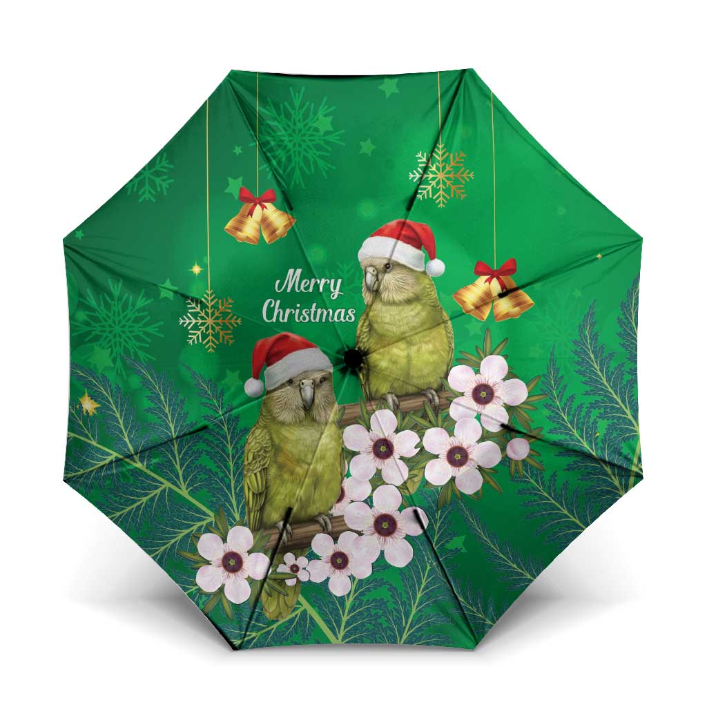 New Zealand Kakapo Christmas Umbrella Owl Parrot Santa Sliver Fern Manuka - Green LT14 One Size Folded 11.42 inch Opened Diameter 37.4 inch Green - Polynesian Pride