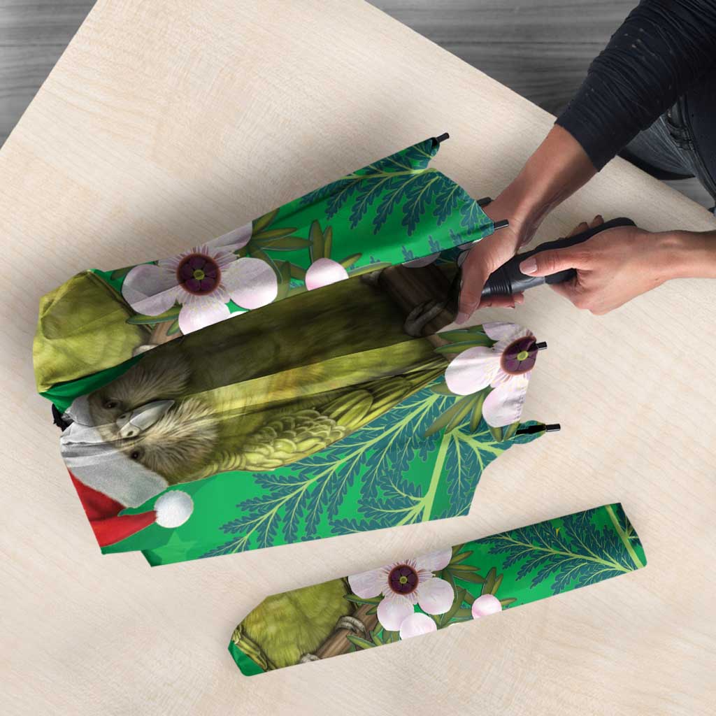 New Zealand Kakapo Christmas Umbrella Owl Parrot Santa Sliver Fern Manuka - Green LT14 - Polynesian Pride