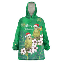 New Zealand Kakapo Christmas Wearable Blanket Hoodie Owl Parrot Santa Sliver Fern Manuka - Green LT14 One Size Green - Polynesian Pride
