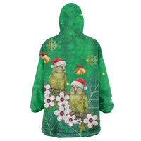 New Zealand Kakapo Christmas Wearable Blanket Hoodie Owl Parrot Santa Sliver Fern Manuka - Green LT14 - Polynesian Pride
