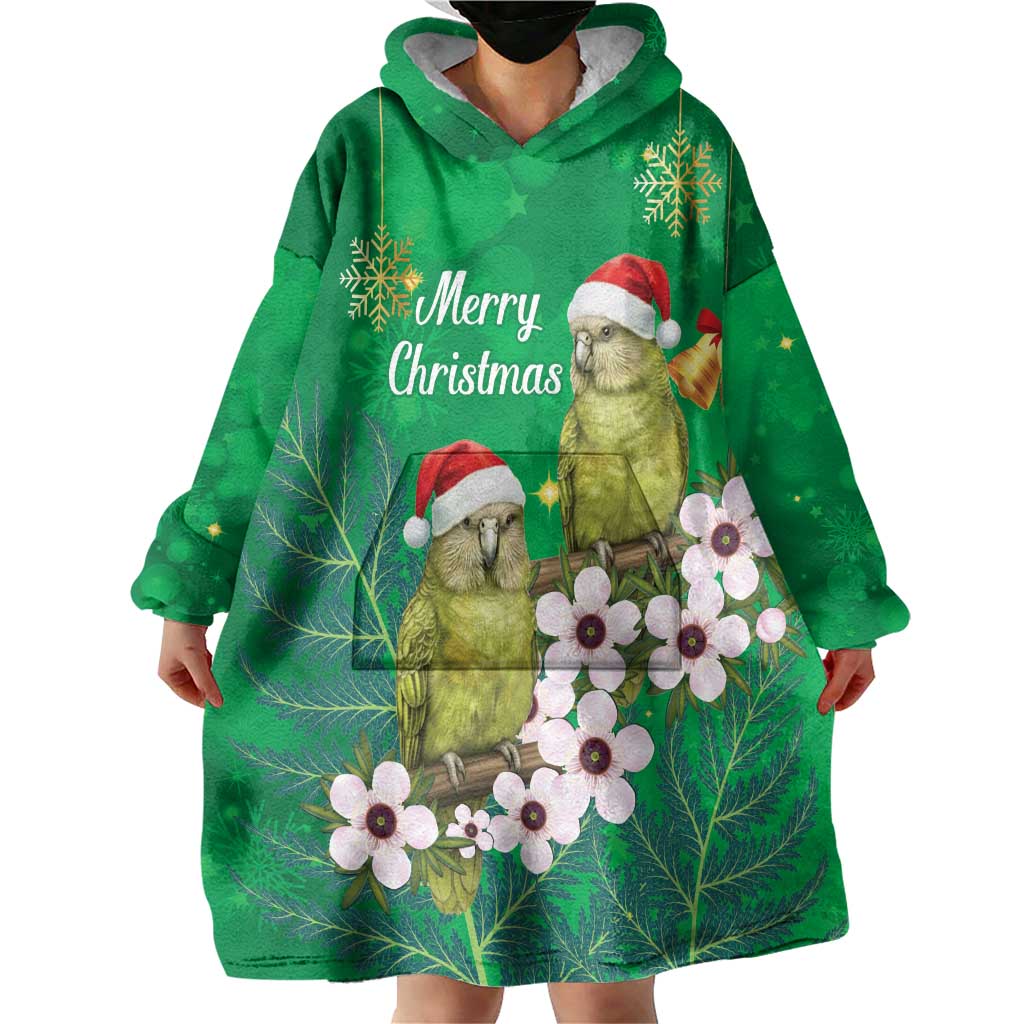 New Zealand Kakapo Christmas Wearable Blanket Hoodie Owl Parrot Santa Sliver Fern Manuka - Green LT14 - Polynesian Pride