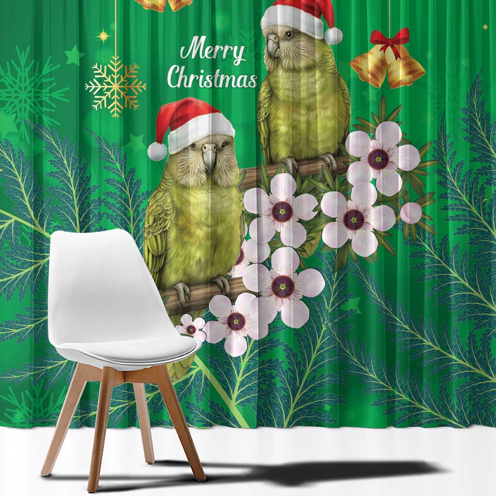 New Zealand Kakapo Christmas Window Curtain Owl Parrot Santa Sliver Fern Manuka - Green LT14 - Polynesian Pride