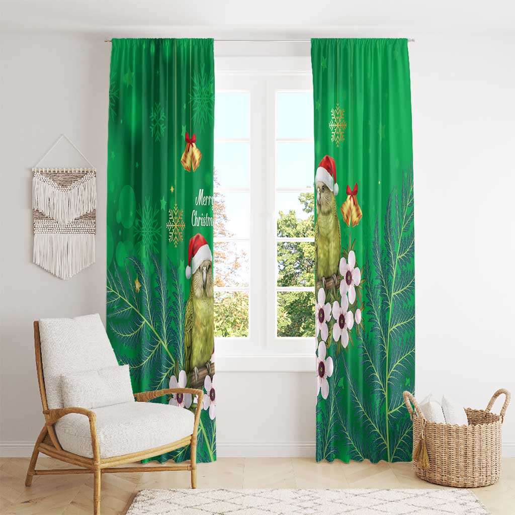 New Zealand Kakapo Christmas Window Curtain Owl Parrot Santa Sliver Fern Manuka - Green LT14 - Polynesian Pride