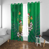 New Zealand Kakapo Christmas Window Curtain Owl Parrot Santa Sliver Fern Manuka - Green LT14 With Grommets Green - Polynesian Pride
