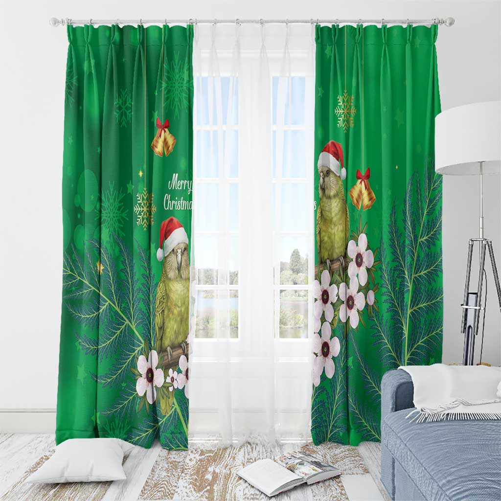 New Zealand Kakapo Christmas Window Curtain Owl Parrot Santa Sliver Fern Manuka - Green LT14 - Polynesian Pride