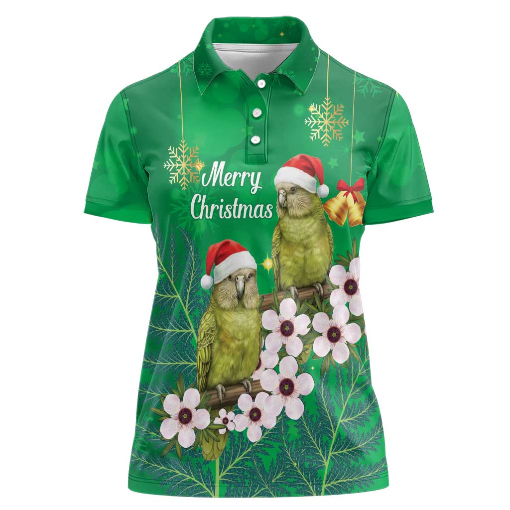 New Zealand Kakapo Christmas Women Polo Shirt Owl Parrot Santa Sliver Fern Manuka - Green LT14 Female Green - Polynesian Pride