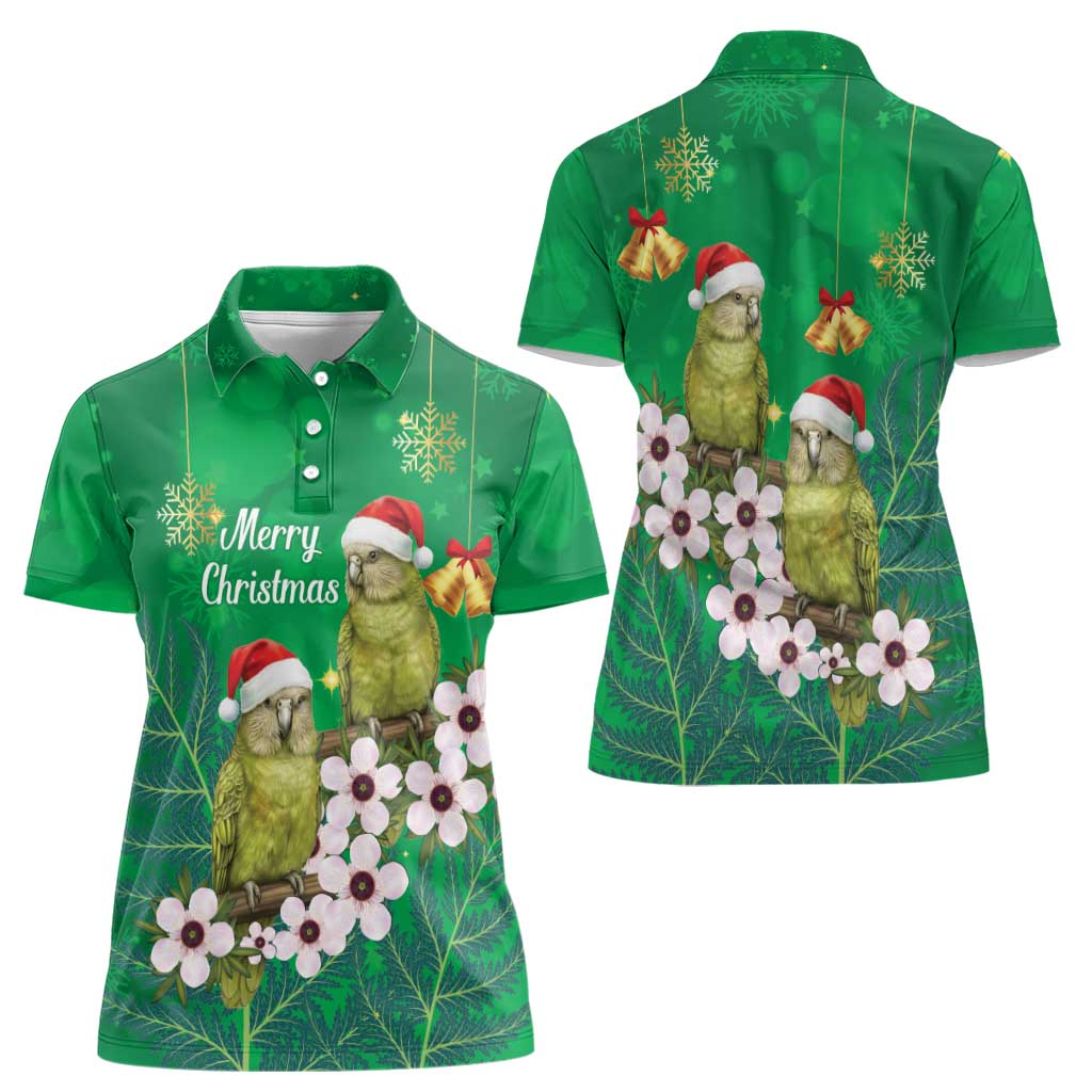 New Zealand Kakapo Christmas Women Polo Shirt Owl Parrot Santa Sliver Fern Manuka - Green LT14 - Polynesian Pride